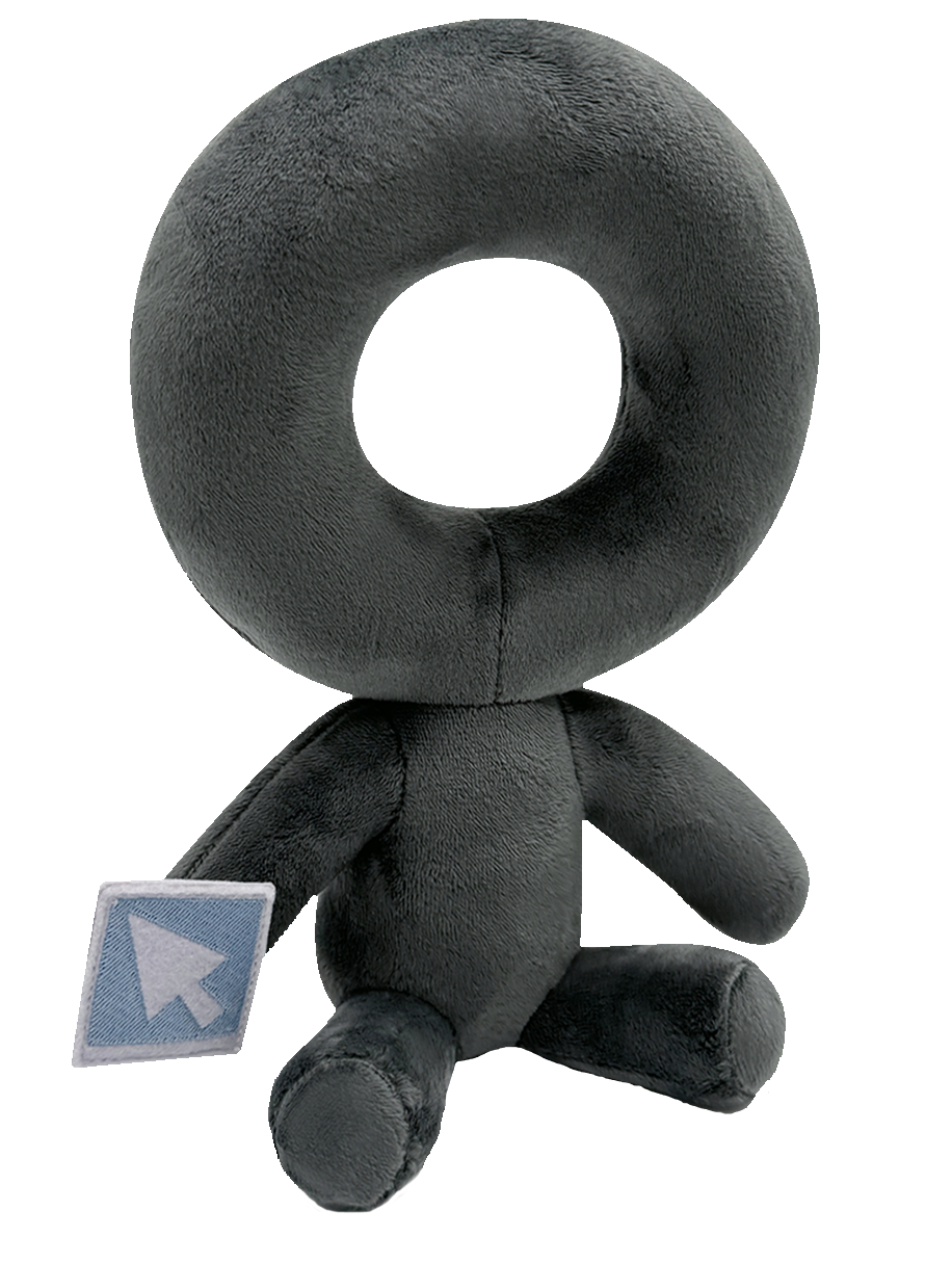 A picture of a Victim plush, a gray stickfigure holding a picture of Alan's cursor